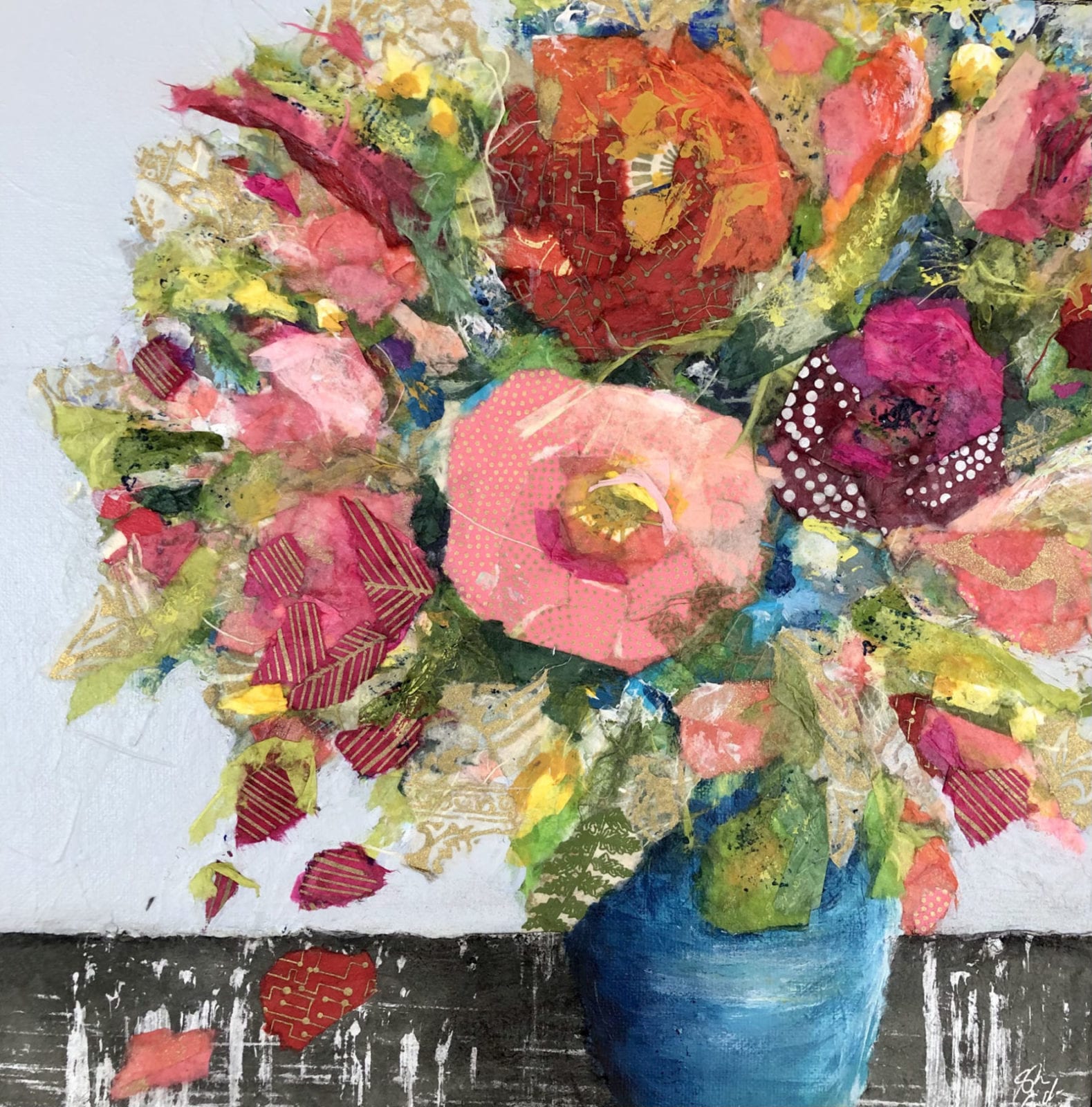 Sherri Andrews, Spring Bouquet, acrylic paint and paper, 12 x 12 inches