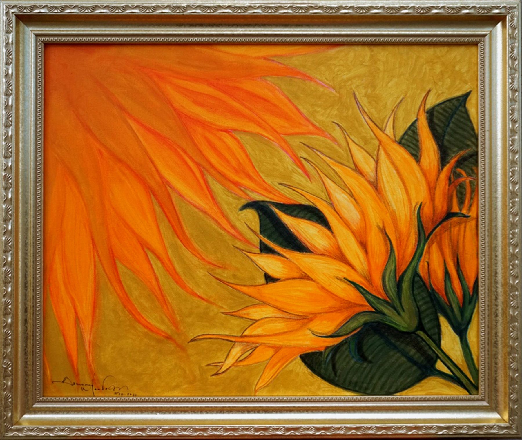 Abelardo Montano, The Golden Light, mixed media - acrylic / watercolor / color pencils on canvas, 24 x 20 inches