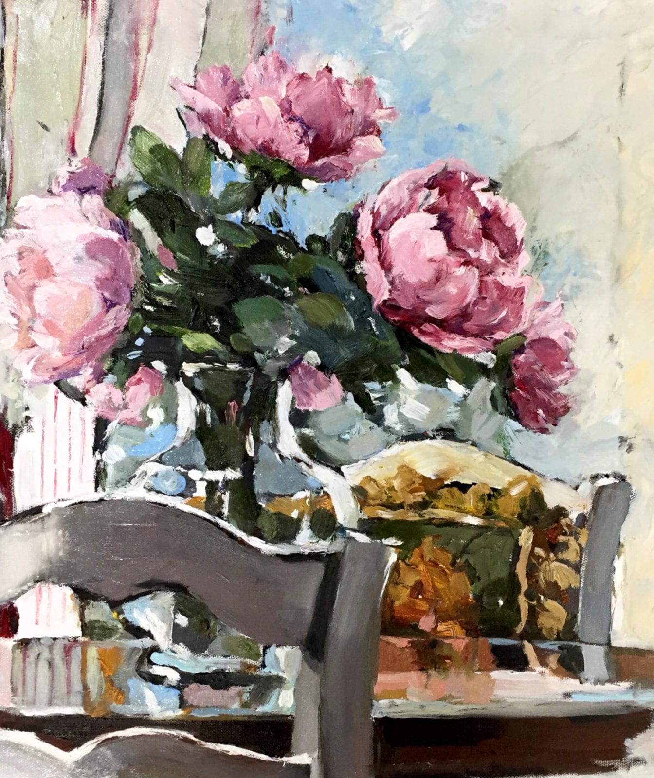 Chrstine Seo, Peonies in the Sunroom, oil, 22 x 24 inches