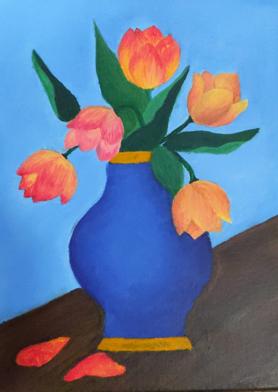 Aadhya Badrinarayan, Tulips, acrylic, 9 x 12