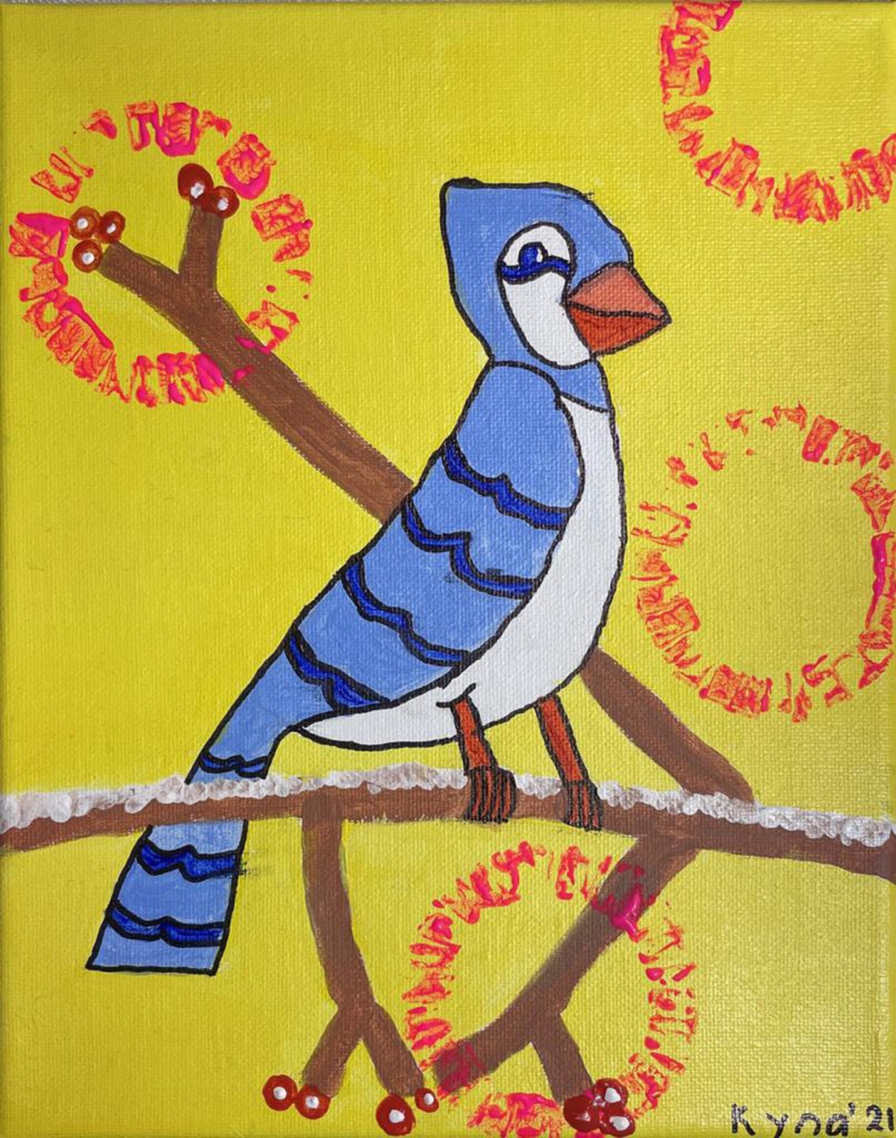 Kyna Sood, The Blue Jay, acrylic colors, 8 x 10