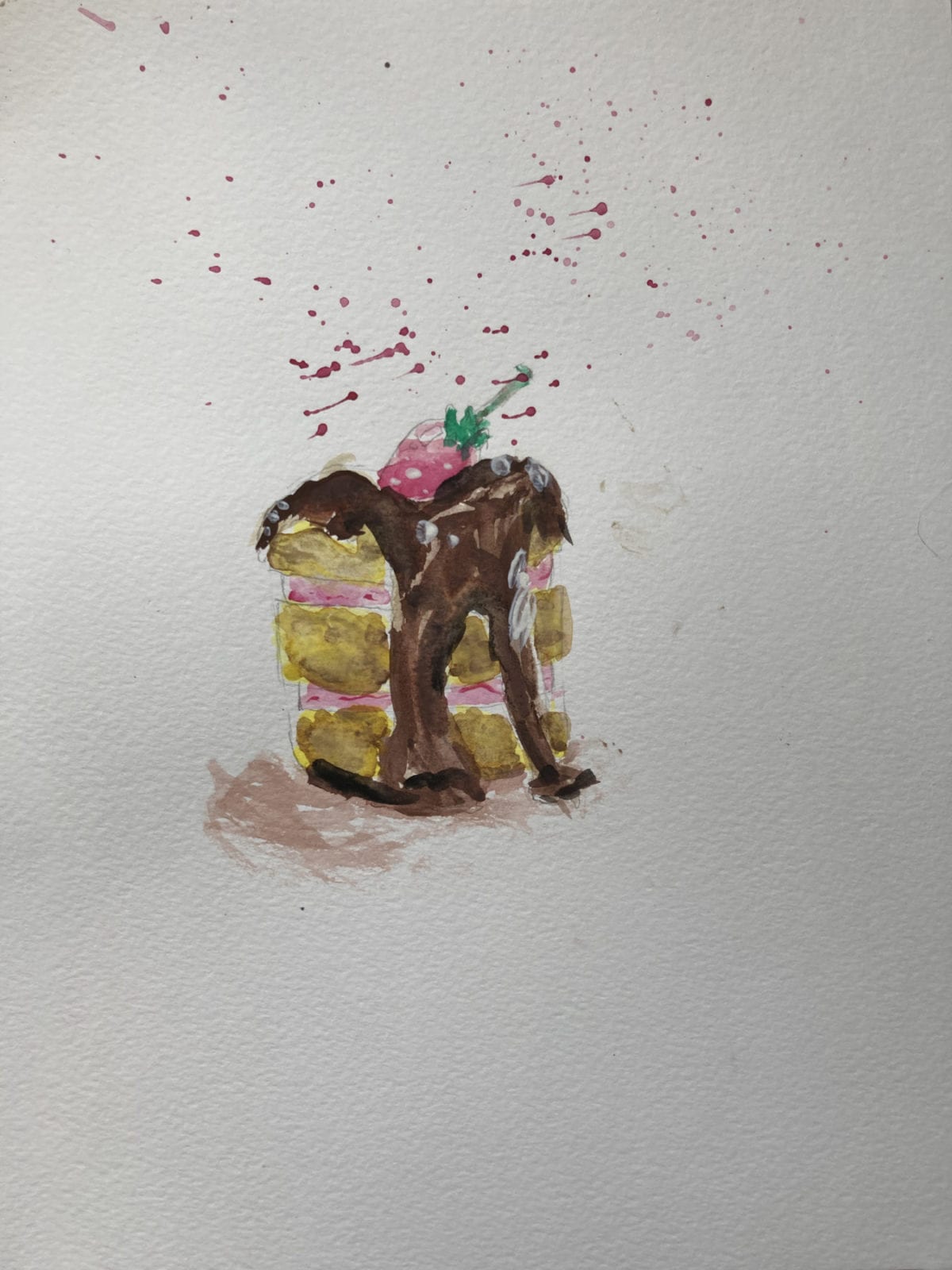 Natalie Braynor, Strawberry Cake, watercolor, 9 x 12