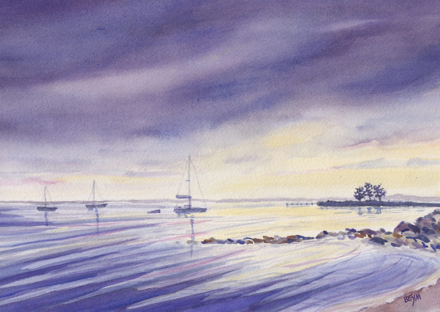 Clara Sue Beym, Purple Dusk, watercolor, 18.5 x 14.5