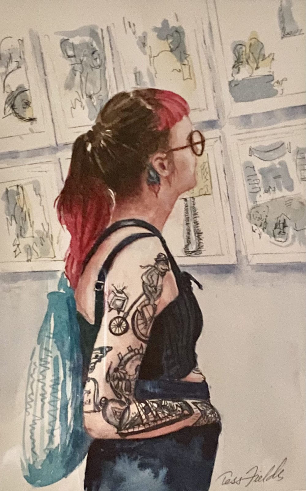 Tess Fields, Afternoon at MOMA, watercolor, 18 x 22