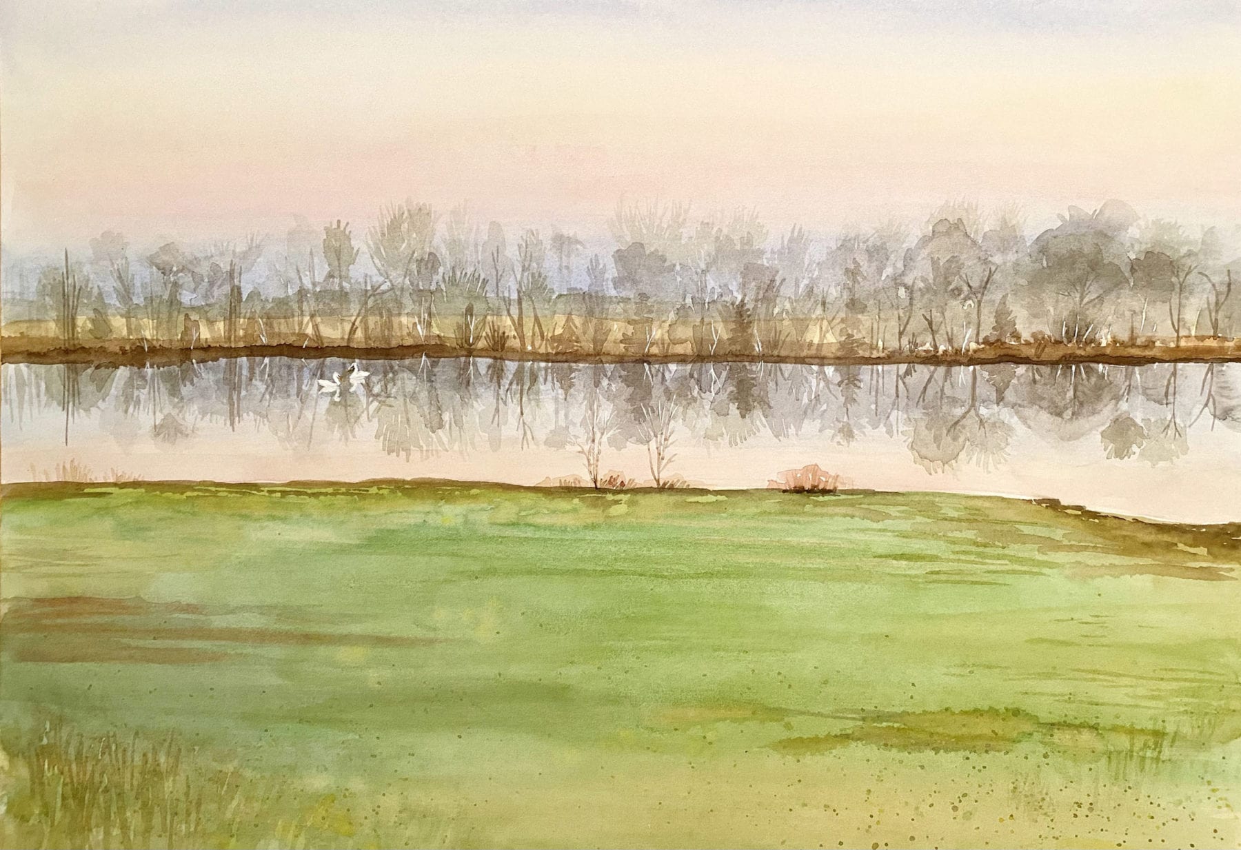 Margaret Simpson, Dam Site 21 at Dusk, watercolor, 14 x 20