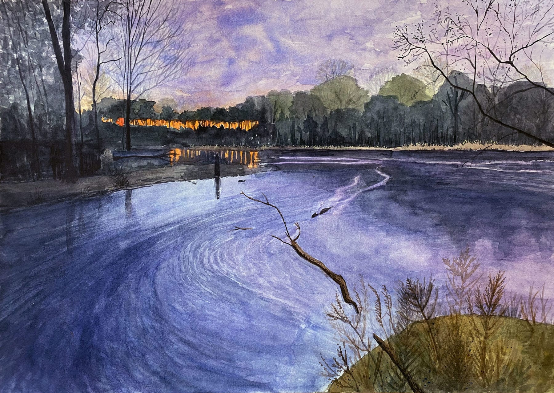 Margaret Simpson, Evening at the Marsh, watercolor, 14 x 20