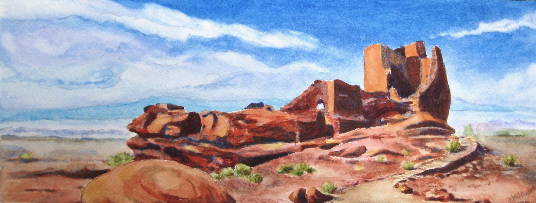 CM Valente, Wupatki Pueblo, watercolor on Arches cold press paper, 19.75 x 11.75 