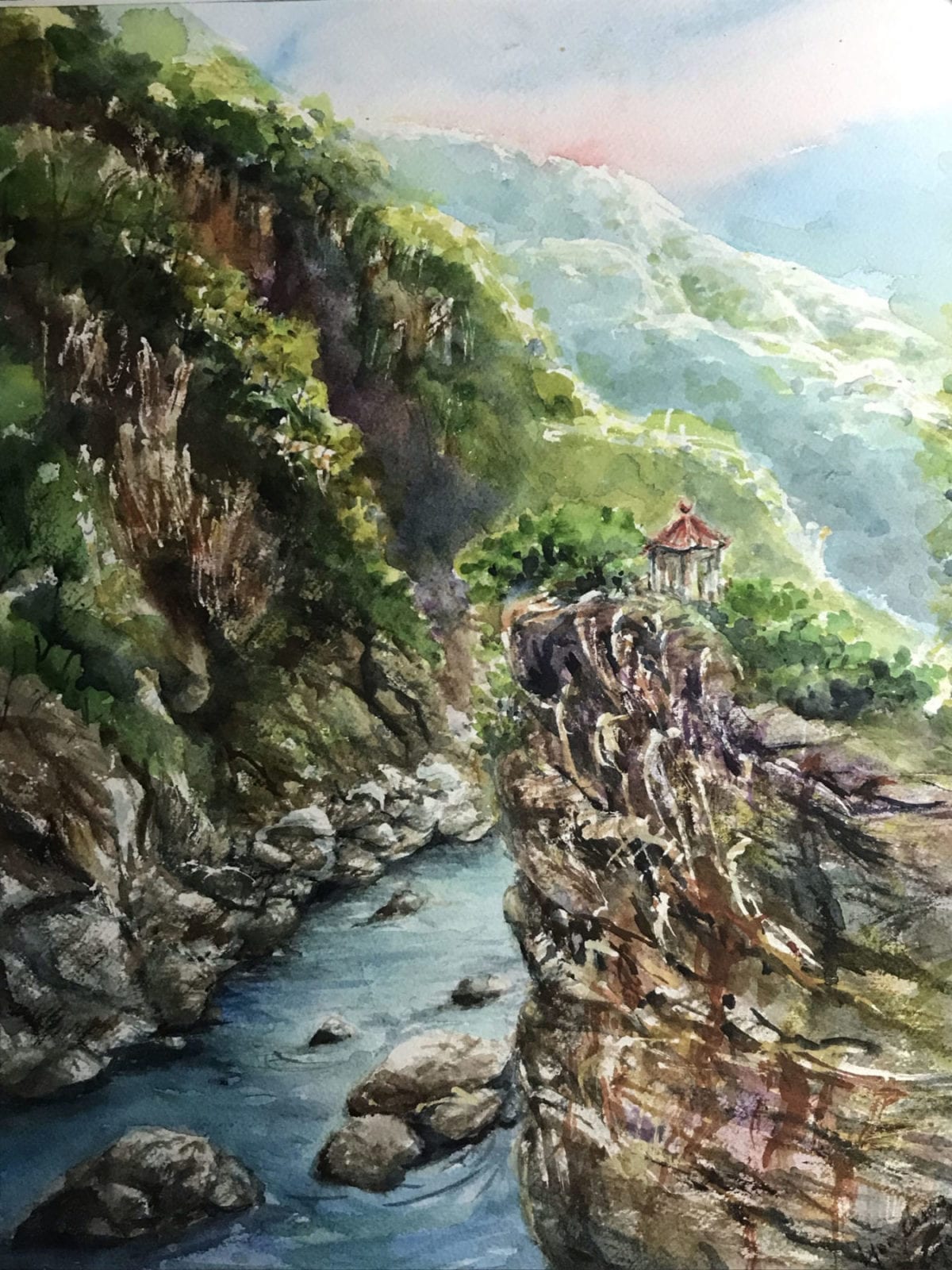 Lynn Cheng Varga, Taiwan's Mountains, watercolor on cold pressed paper, 20 x 24