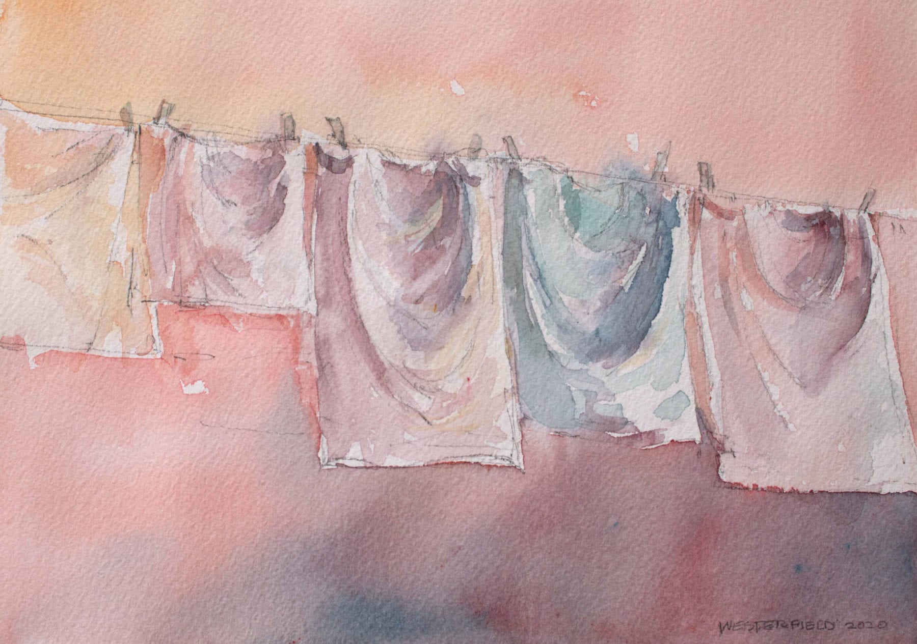 Lois Westerfield, On The Line, watercolor on Arches #140, 13 x 16