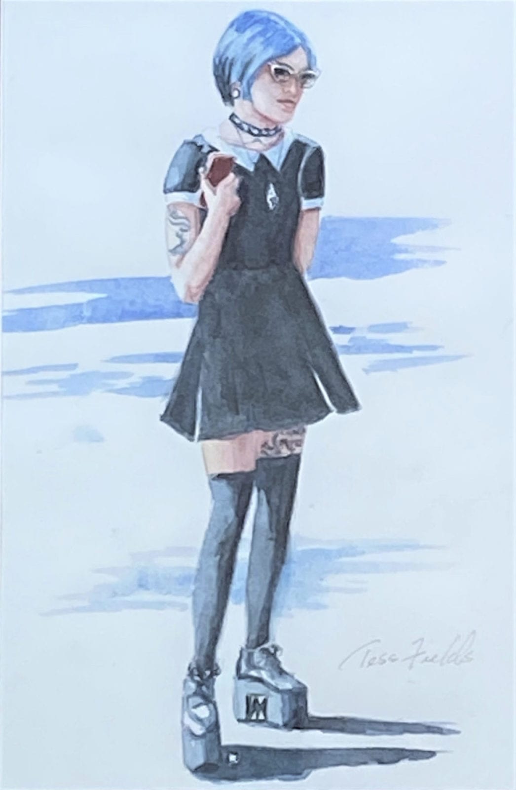 Tess Fields, She's Blue, watercolor, 17 x 21