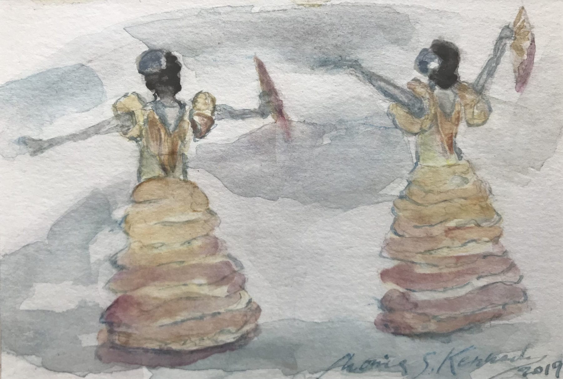 Monica Sebald Kennedy, Flamenco Dancers, watercolor, 15.5 x 13.25